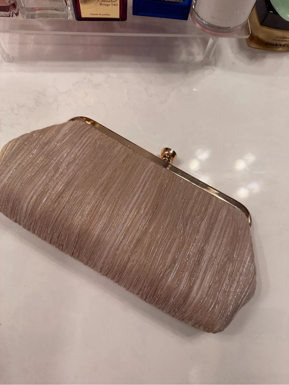 Elegant Champagne Evening Clutch with Gold Chain